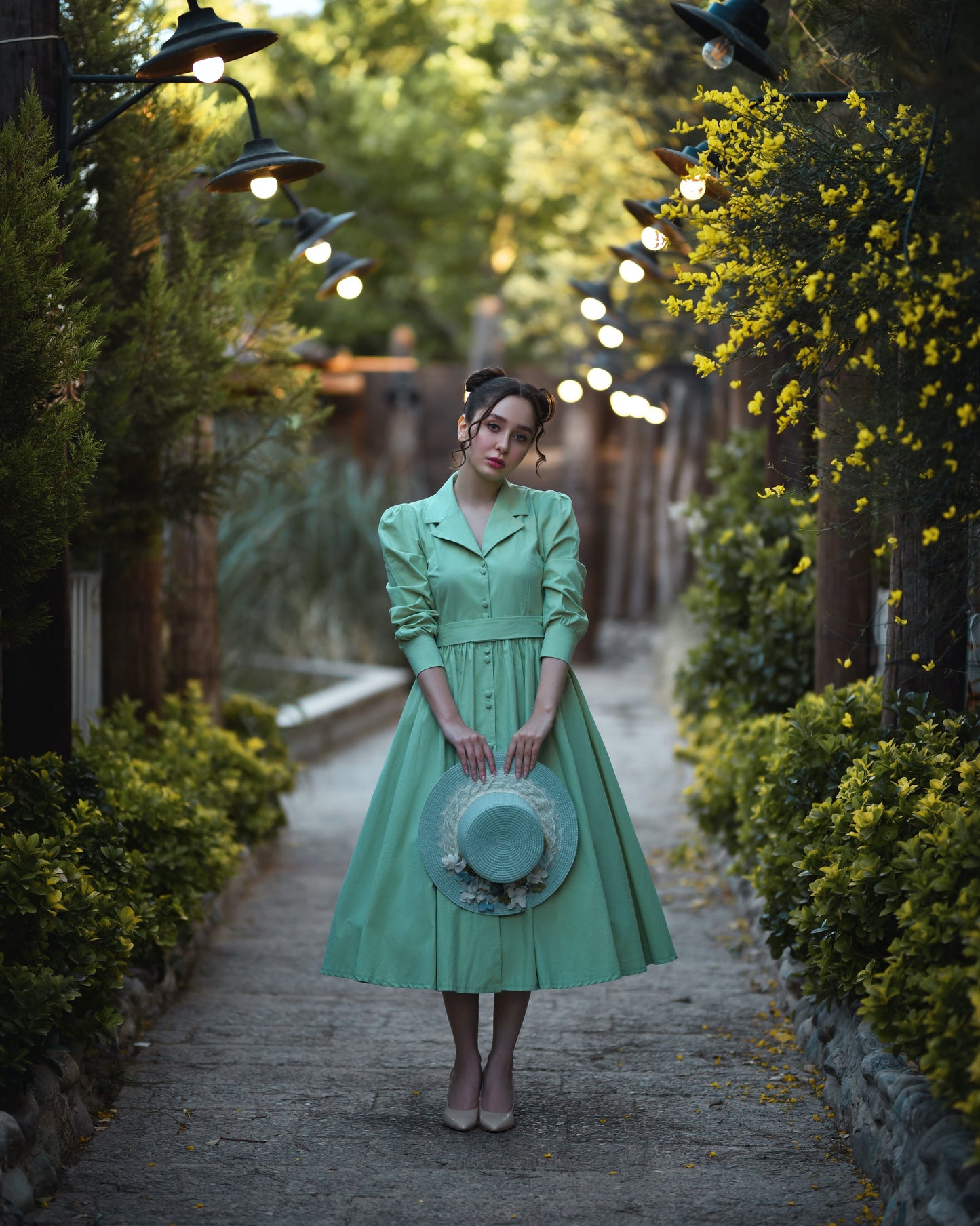 Flounce Notched Neck Dress